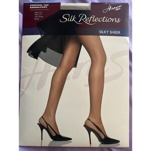 Vintage‎ Hanes Silk Reflections Control Top 717 Sandal Pantyhose CD Soft Taupe